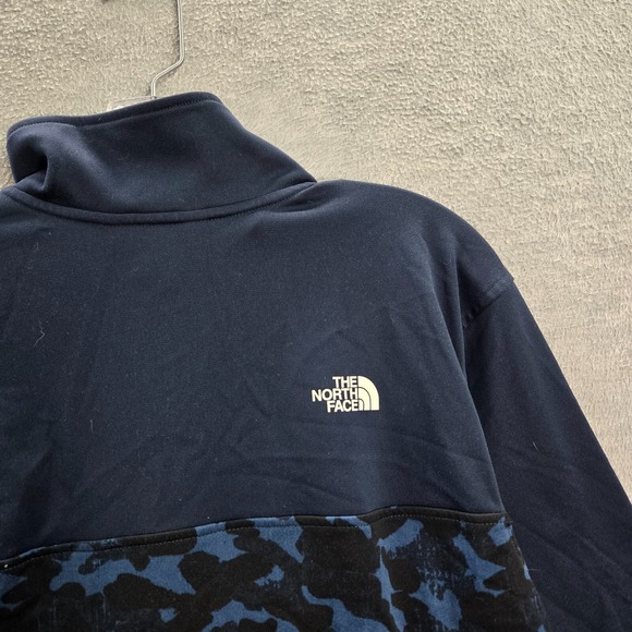 The North Face Men Sweatshirt Medium Blue Camo 1/2 Zip Mock Neck Logo Pullover - Picture 9 of 12